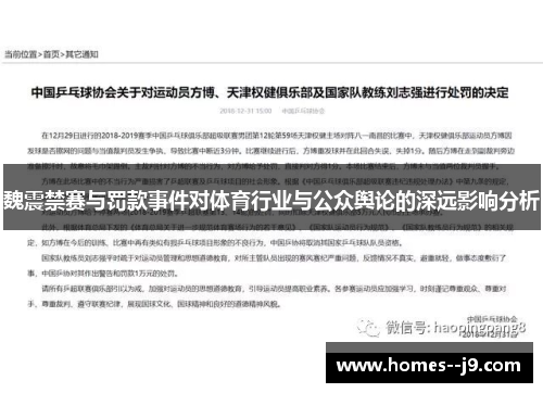魏震禁赛与罚款事件对体育行业与公众舆论的深远影响分析